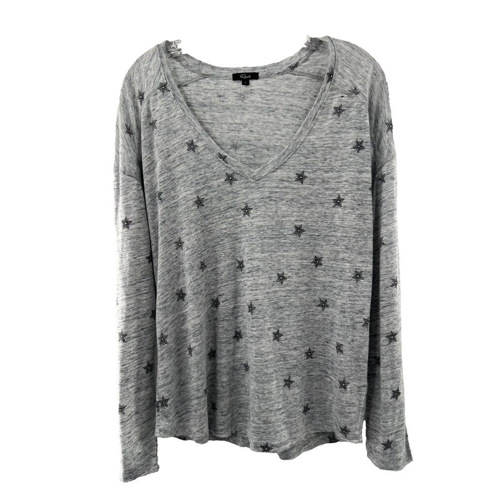 Rails Sami Long Sleeve Tee Top Heather Grey Rivet Stars Linen Blend Women's S
